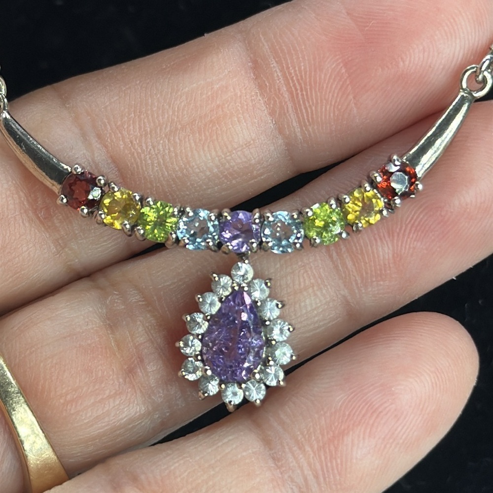 (Z4) Hammered 925 Italian silver choker with multicolored stones. Stunning Omega - Picture 6 of 8
